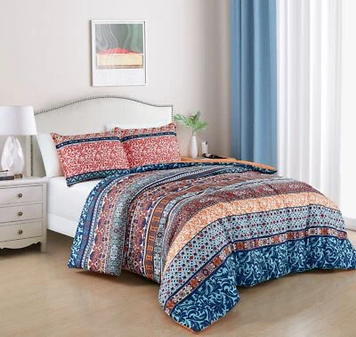 Chezmoi Collection Shore Bohemian Floral Medallion Striped Printed Comforter Set - Image 1 of 4