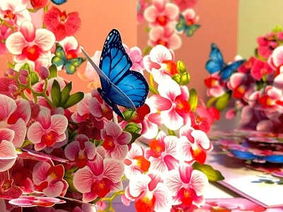 ORIGAMI POP CARDS Purple Orchid Garden Butterflies Happy Father's Day 3D Pop Up - Image 1 of 4