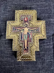 Vintage Byzantine Style San Damiano Wooden Crucifix Made in Italy - Picture 1 of 9