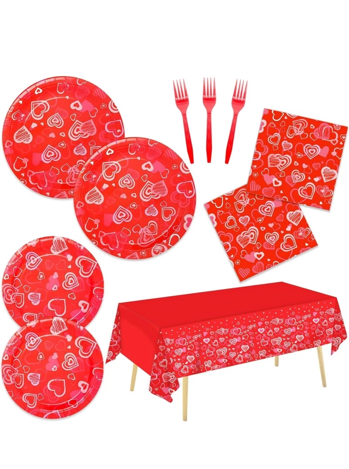 Juego de vajilla suministros de fiesta de San Valentín precioso corazón 📦 Foto 1 de 4