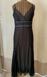 MAX STUDIO - BLACK LACE BEIGE SPAGHETTI STRAP DRESS - M - Picture 1 of 3