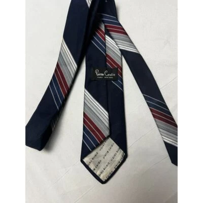 Corbata Pierre Cardin Diseñador Rayas Azul Marino Rojo Gris Rayas Diagonales Seda Cuello Foto 1 de 4