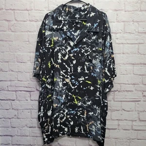 Camicia uomo KingSize manica corta con bottoni taglia 4XL grande alta nera rayon astratto - Foto 1 di 8