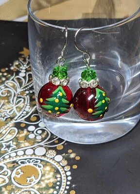 Christmas Earrings Christmas Tree Earrings Dangle Christmas Jewelry Gift - Image 1 of 4