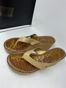 SAM EDELMAN 9.5 M ROMY Platform Flip Flop Sandals Beige Cork Wedge Womens - Picture 1 of 9