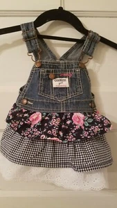 Oshkosh Girl Vestbak 12 Mths Denim Ruffled Tiered Jumper Dress  - Picture 1 of 9