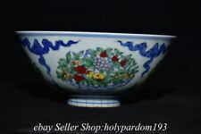 6.2" Chenghua Marked Chinese Wucai Porcelain Grape Flower Vessel Round Bowl