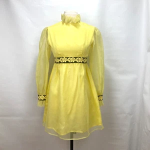 Vestido Lorrie Deb Vintage Años 60 Pequeño Amarillo Chifón Volantes Bordado Bordado Margarita - Imagen 1 de 11