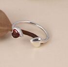 Minimalist Adjustable Heart Ring 925 Silver With Garnet Stunning Gift for Love