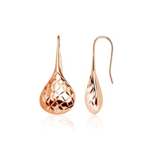 Polished Diamond-Cut Pear Shape Lotus Drop Earrings in Rose Gold Plated Silver - Picture 1 of 3