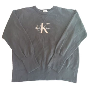 Calvin Klein Vintage 90s Embroidered Logo Crewneck Sweatshirt Faded Black Large - Picture 1 of 10
