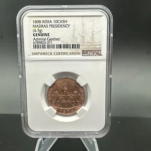 1808 Admiral Gardner Shipwreck 10 Cash Coin East India NGC Certified. ( 371 ) - Picture 1 of 4