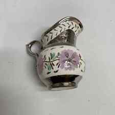 Louis XV Stamped Small Metal Enamel Porcelain Floral Pitcher 3.5" tall 
