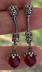Brighton Glass Mountain Red Crystal Bead Silver Plated Drop Pierced Earrings