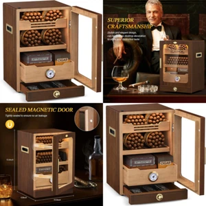 Gabinete humidificador de cigarros de madera de cedro con higrómetro humidificador accesorios cajones - Imagen 1 de 8