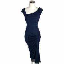 N464 TADASHI SHOJI Dress Size Large 12 14 Blue Solid Bodycon Sleeve Formal