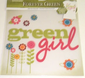 Green Girl, Flowers, Soy-Ink Transfer Iron-On, Forever Green, NEW - Picture 1 of 1