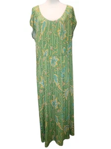 Bob Mackie Elastic Waist Green Floral Maxi Dress Size 1X - Picture 1 of 6