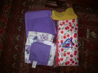 Juego de cocina alfombrilla de secado y toallas de microfibra 10 piezas cerezas + primavera floral púrpura Foto 1 de 4