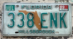 80’s FL. Vintage 1989 Florida Hillsborough Automobile license Plate 33 ENK - Picture 1 of 2