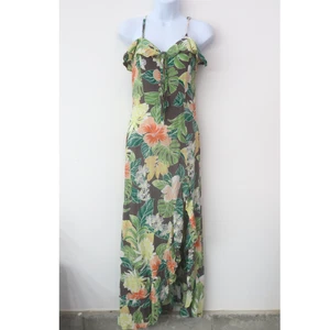 Volcom Floral Midi Dress Size Medium Ruffle Tropical Hawaiian Resort Guest - Picture 1 of 8