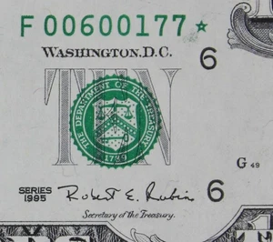 $10 1995 Gem CU Star Washington DC print FRN F00600177* Low 640K Run 1, Atlanta - Picture 1 of 3