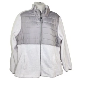 Faded Glory Womens Jacket 1X 16W White Gray Fleece Long Sleeve Full Zip Lined - Picture 1 of 9