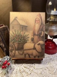 Prim Colonial Folk Art Christmas Belsnickel Santa Claus Canvas Board  Sign #2 - Picture 1 of 3