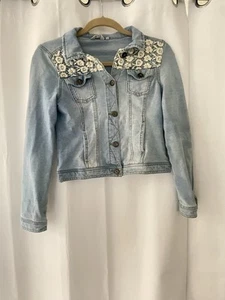 Girls Jean Jacket 14, With Flower Embroidery Size 14 Girls, Mudd Brand - Picture 1 of 9