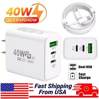 5 Sets USB-C Fast Charger For iPhone 15 14 13 12 11 Pro Max XS XR & Type C Cable - Image 1 of 4