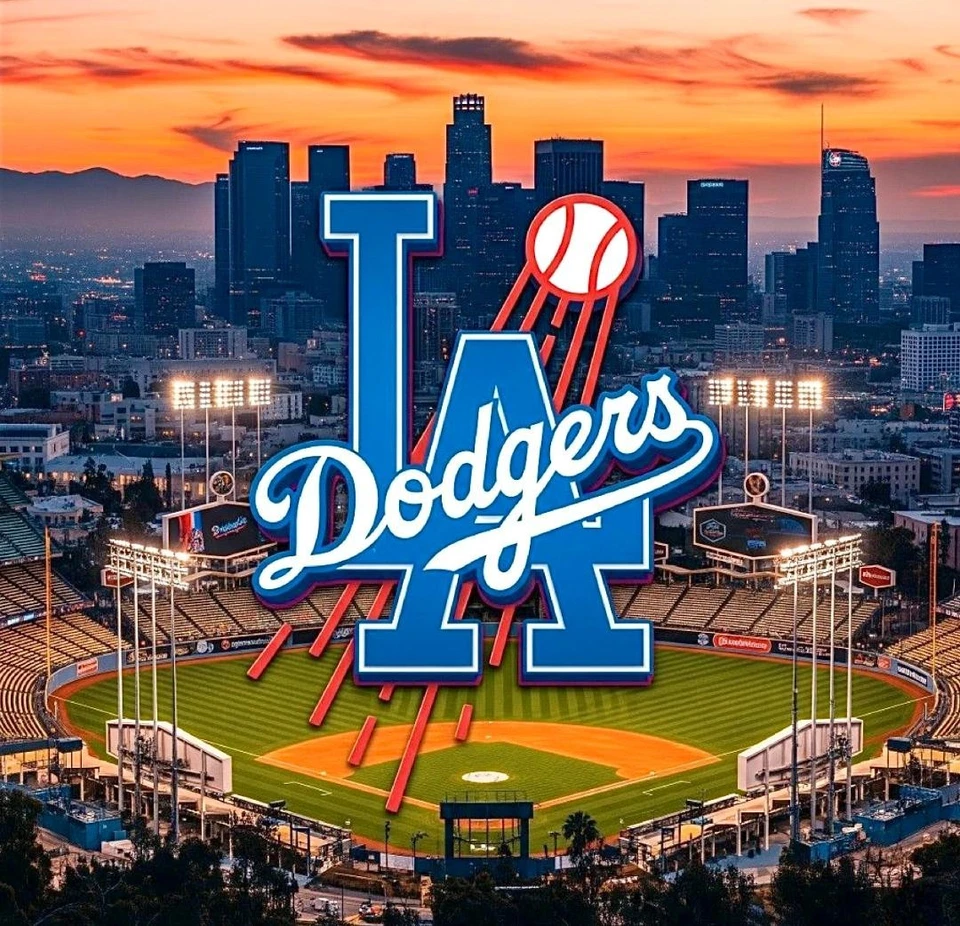 (2) Los Angeles Dodgers City Background Waterproof Vinyl Stickers 4.2x4 Decals - Image 1 of 1