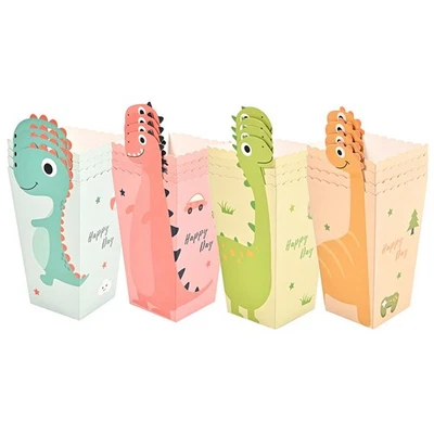 Pack Of 12 Popcorn Boxes Cute Dinosaur Party Paper Bags For Childrens Birthday - Image 1 of 4