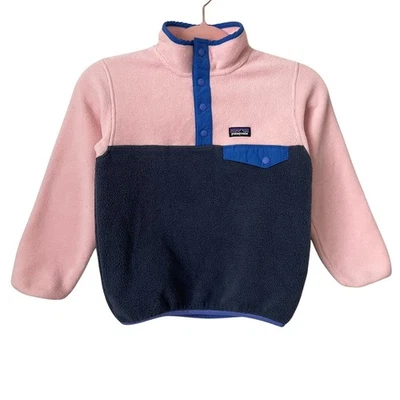 Suéter Patagonia Niños XS Rosa Azul Synchilla Snap T Pullover Polar Exterior Foto 1 de 4
