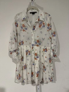 Veronica Beard Dress Jemila Mini ShirtDress Button Down White Multi Floral Sz S - Picture 1 of 10