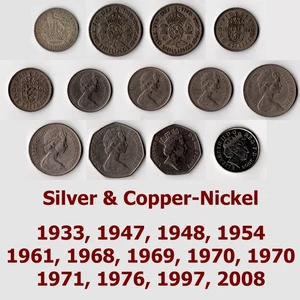 13 UK Great Britain Coins 1933-2008 Florin Shilling Pence Silver Copper-Nickel - Picture 1 of 14