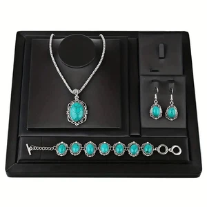 3pcs Women’s Vintage Turquoise Necklace Earrings Bracelet Set – Semi Precious - Picture 1 of 6