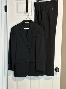 Pronto Uomo 2 Piece Men's 100% Wool 36R-30x31 Pants Charcoal Gray/Black Suit - Picture 1 of 20
