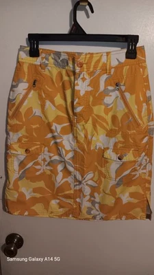 COLUMBIA XCO Mujer Talla 4 NARANJA FLORAL 100% Algodón 6 Bolsillos Cremallera-Vuela con Aberturas de 3" Foto 1 de 4