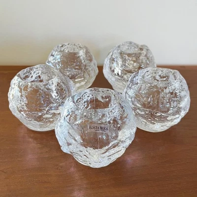 5 Vtg Kosta Boda Sweden 3.5" Crystal Snowball Ann Warff Votive Candle Holders - Image 1 of 4