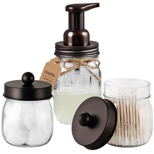 Bronze Bathroom Container Set Mason Jar Soap Dispenser Organizer Home Decor - Picture 1 of 8