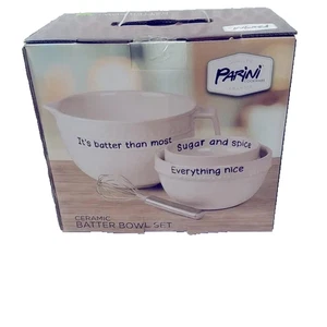 Parini Cookware Ceramic Batter Bowl 4 Piece Set  Stackable set (3 bowls, 1 wisk) - Picture 1 of 4