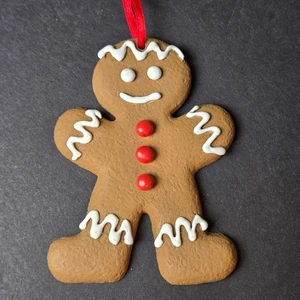 Resin Gingerbread Man 4" Ornament Red Buttons White Icing Holiday Cookie Decor - Picture 1 of 7