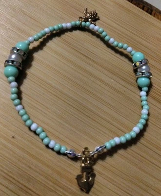 Handmade 6.75 in Elastic Bracelet-Plastic w/Iridescent Rhinestone Spacer-2 Charm - Image 1 of 4