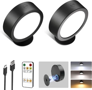 LED Wandleuchte Innen Mit 5500Mah Akku, 3.7IN*2 Stück Wandlampe Kabellos Mit Fer - Bild 1 von 11