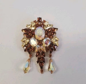 Vintage Trifari Brooch Rhinestone Amber Brown Multicolored Burst Read - Picture 1 of 6