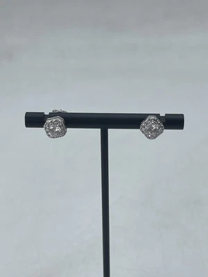 GLD Micro Clustered Diamond Earrings 14K White Gold Plated / CZ Stones - Image 1 of 4