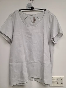 FLAX gray linen A-line scoop neck blouse top generous L - Picture 1 of 10