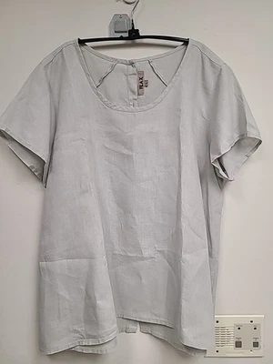 Blusa Top FLAX Gris Lino Línea A Cuello Redondo Generoso L Foto 1 de 4