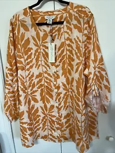 Rachel Zoe Button Down Blouse Casual 100% Linen Tunic Plus Sz3X NWT Orange Peach - Picture 1 of 7