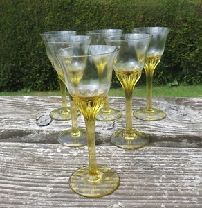 Vintage Set of Six Amber Yellow Stemmed Sherry/Liquer Glasses - Picture 1 of 11